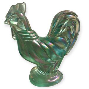 Fenton Green Carnival Glass Rooster Figurine